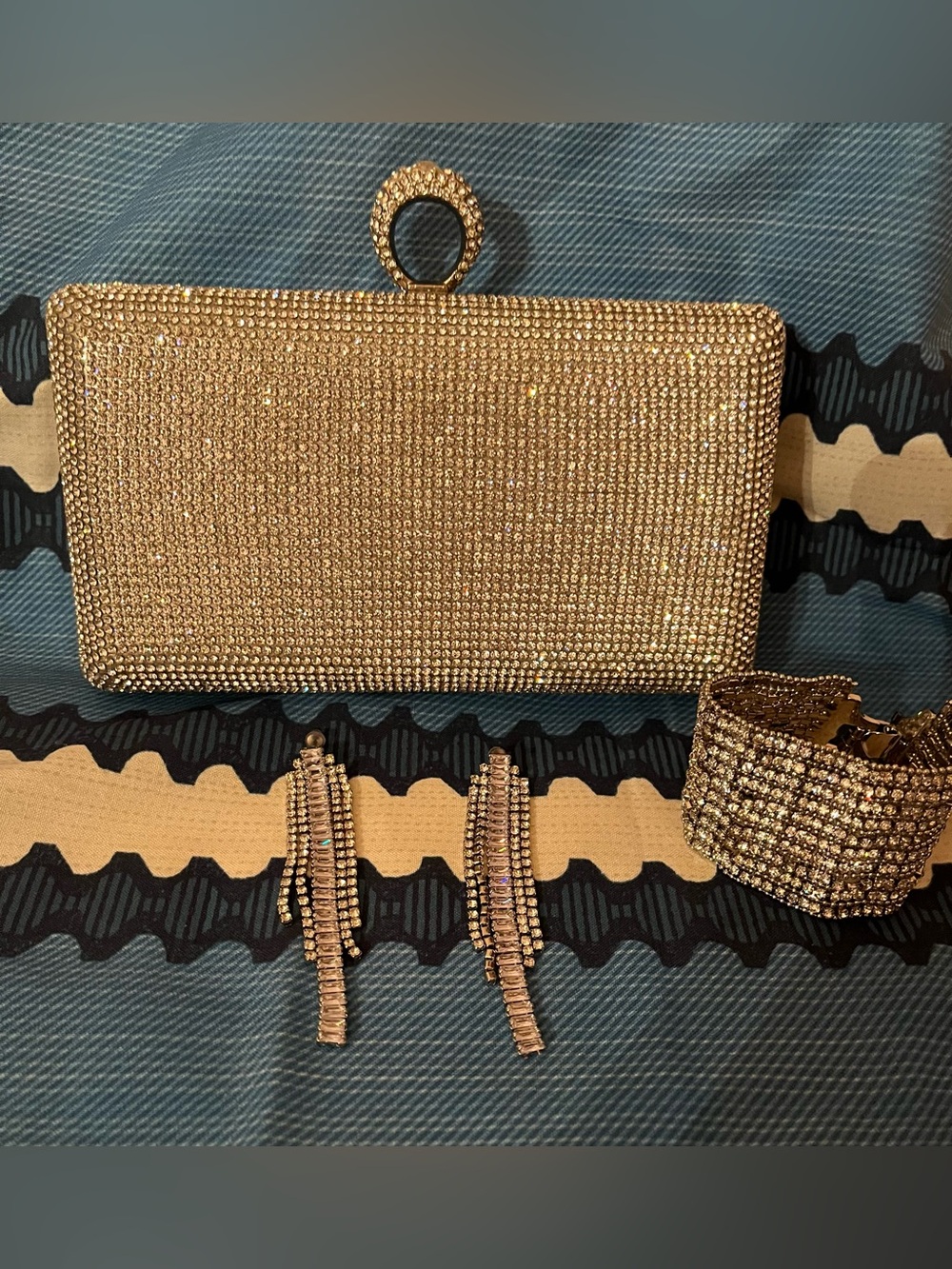 Crystal Evening Clutch with strap.. plus Earrings and Bracelet Set